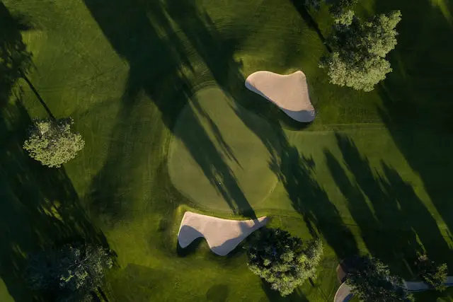 Picture of a golf course from above 