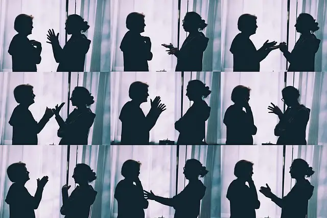 picture showing two people silhouette in an argument - in several frames