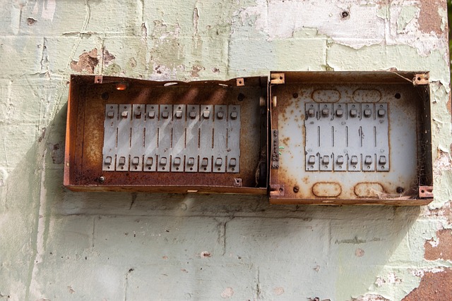 picture of an old rusted fuse box
