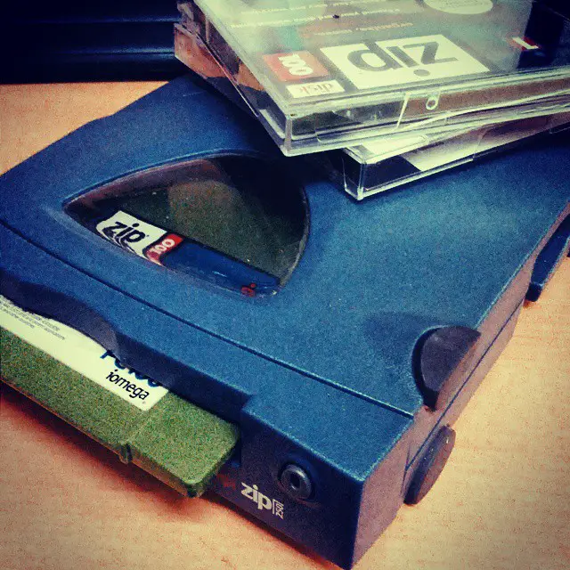 Picture of a zip drive with floppy disks