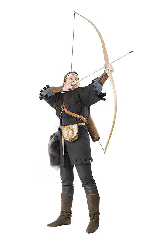 picture of a woman drawing an arrow on a longbow