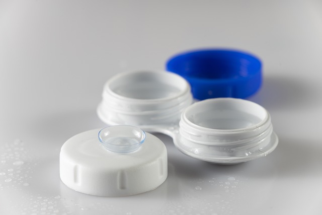 Picture of contact lenses and a contact lens container