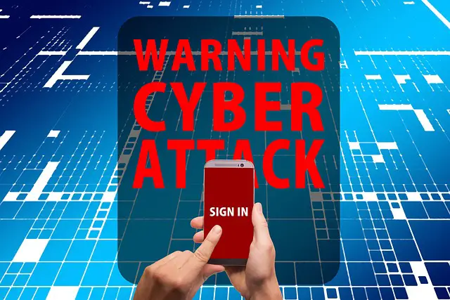 picture of a sign saying "warning cyber attack"