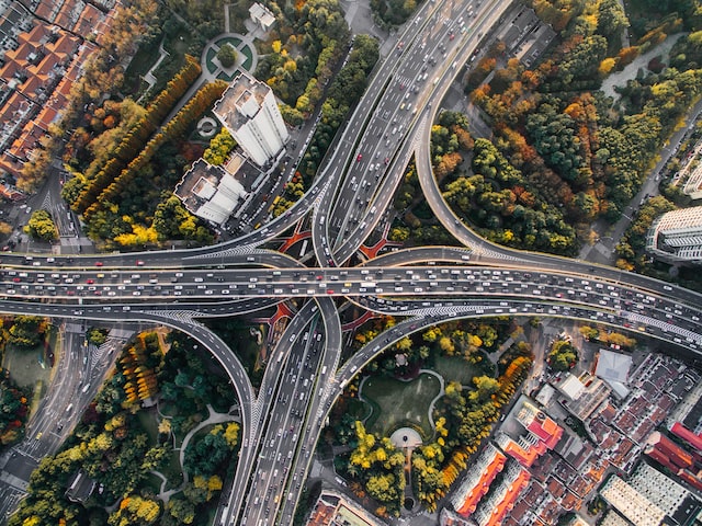 Picture of a Crisscrossing highway from above 