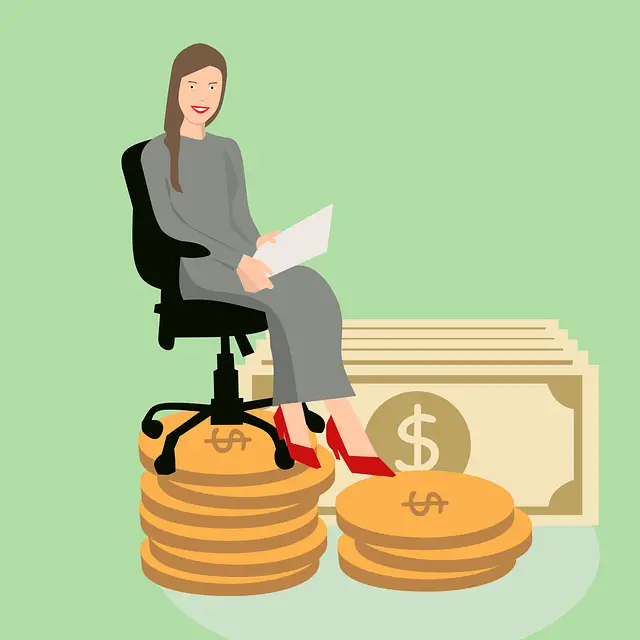 picture of a woman shareholder sitting atop a pile of money 