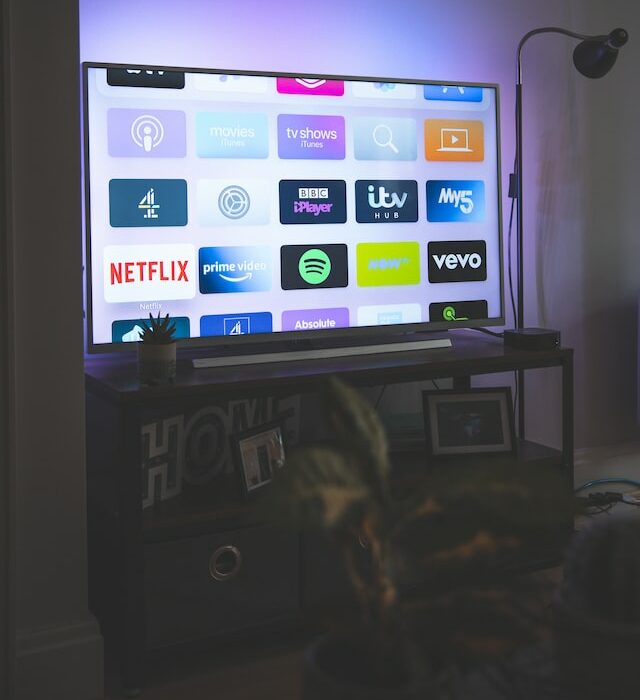 Picture of a screen displaying numerous logos of popular streaming services
