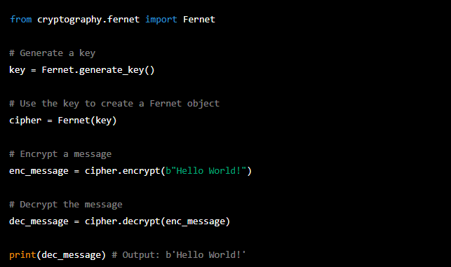 Picture of how to encrypt and decrypt a message using the AES algorithm in Python