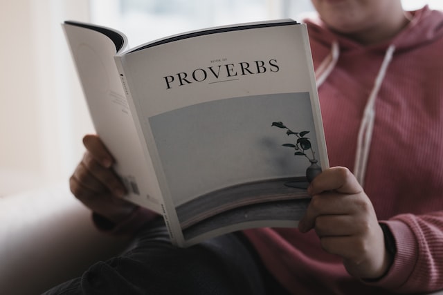 Picture of a person reading a book titled "Proverbs"