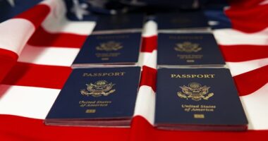 Picture of passports on a national flag