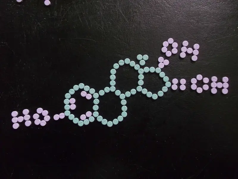 Picture of a estrogen molecule made with tablets 