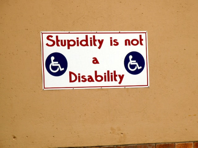Picture with the words "stupidity is not a disability"