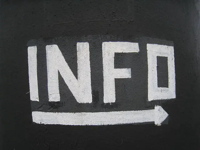 Picture of a sign that says "Info"