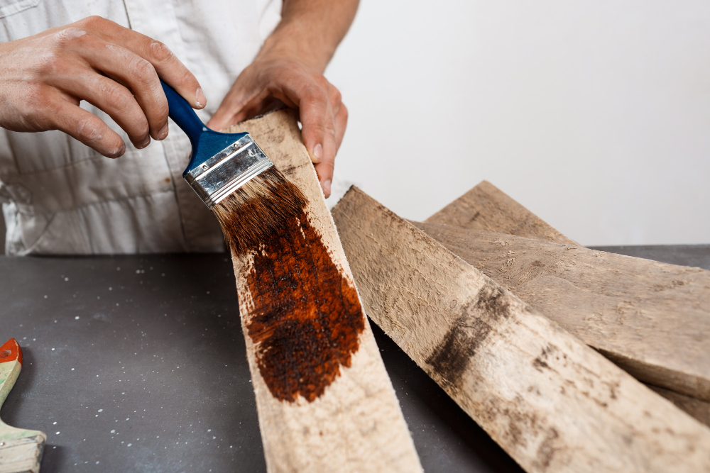 picture of a man painting wood