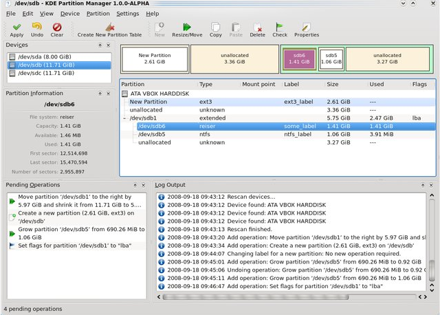 picture of a screenshot of a partitioning table in KDE
