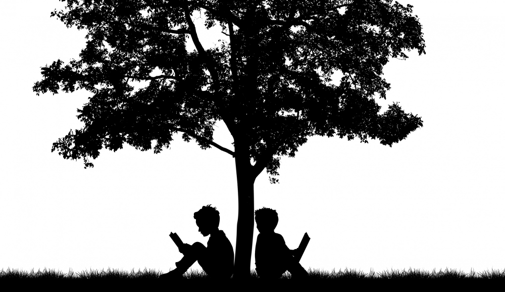 picture of a silhouette of two children