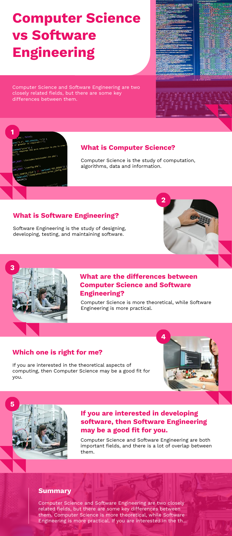 infographic for software engineering vs computer science 