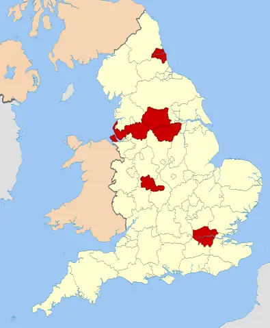 A picture showing the English metropolitan counties